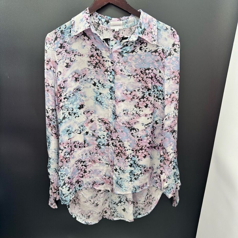 LisaMaree 100% silk blouse long sleeve open back white sz m